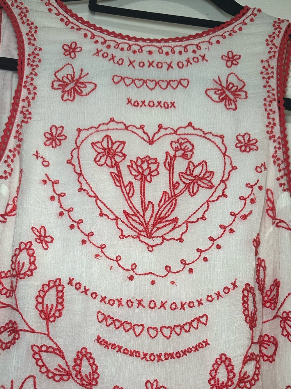 Free People Love Letters Mini Dress Ivory Red Embroidered Open Back Tassel M - Picture 15 of 16